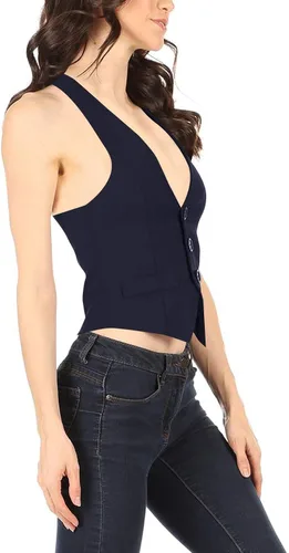 Vista 2 de Chaleco de esmoquin para mujer, elegante, casual, versátil, con espalda cruzada, fabricado en Estados Unidos