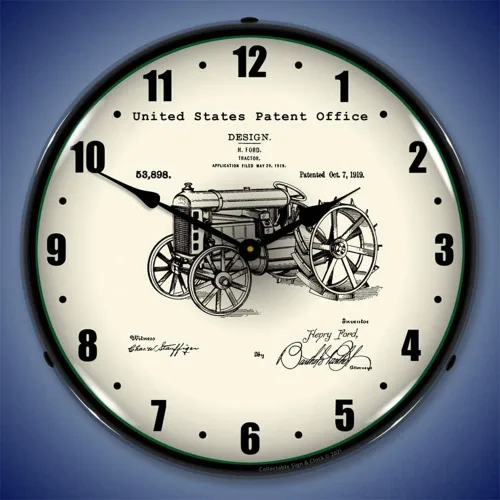 Vista 2 de Ford Tractor 1919 - Reloj de pared LED patentado, Retro/Vintage, iluminado, 14 pulgadas