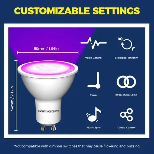 Vista 12 de Lightinginside Bombillas inteligentes GU10 50W, ángulo de haz de 38° RGBCW