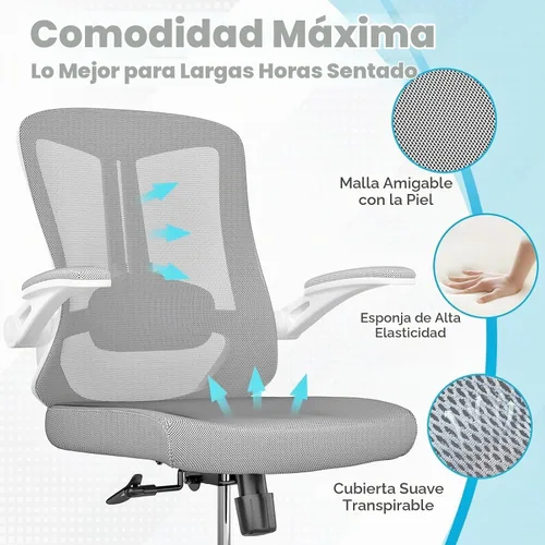 Vista 4 de Silla de oficina ergonómica, sillas de escritorio cómodas de 350 libras con soporte lumbar para espalda, sillas de computadora de malla con ruedas
