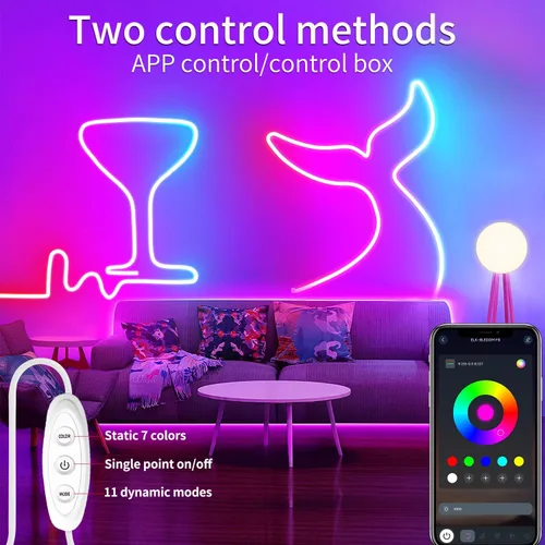 Vista 2 de Tira de luces LED de neón, tira de luces LED alimentada por USB de 3.3 pies, tira de luces de cuerda LED de 5V con sincronización de música y cambio