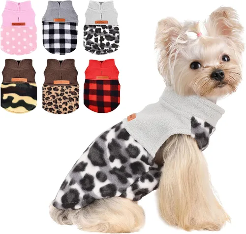 Vista 12 de Suéteres para Perros Pequeños Macho Hembra, Suéter a Cuadros para Cachorros Chaleco de Ropa de Perro de Forro Polar, Suéter Elástico XSmall