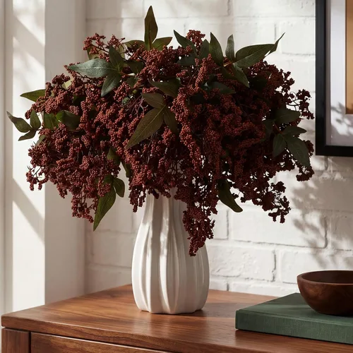 Vista 4 de Zeyune 9 piezas de tallo de bayas artificiales Nandina para jarrón de 15.7 pulgadas, ramas de plantas artificiales realistas con hojas de seda Marrón