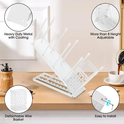 Vista 3 de ShineMe Soporte para taza de café para encimera, dispensador de tazas de metal ajustable y tapa con organizador de pajita, organizador de 4