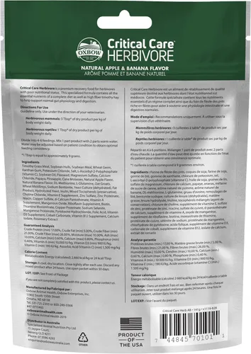 Vista 2 de Oxbow Critical Care Herbívoro - Fórmula para mascotas pequeñas, plátano