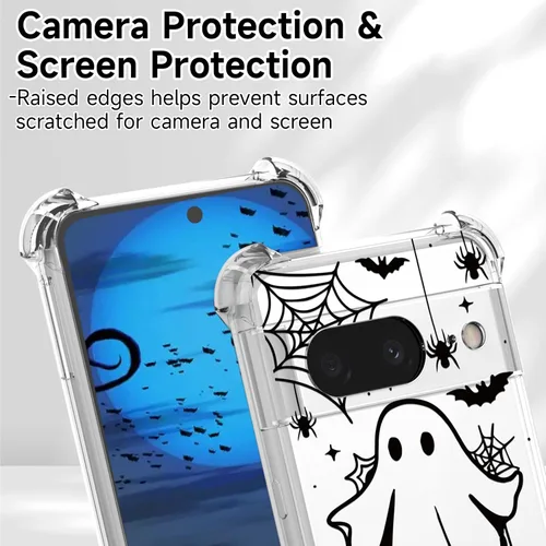 Vista 4 de Funda de Halloween para Google Pixel 7 Clear Ghost Fashion Designs, delgada y a prueba de golpes, funda protectora para teléfono para mujer, diseño