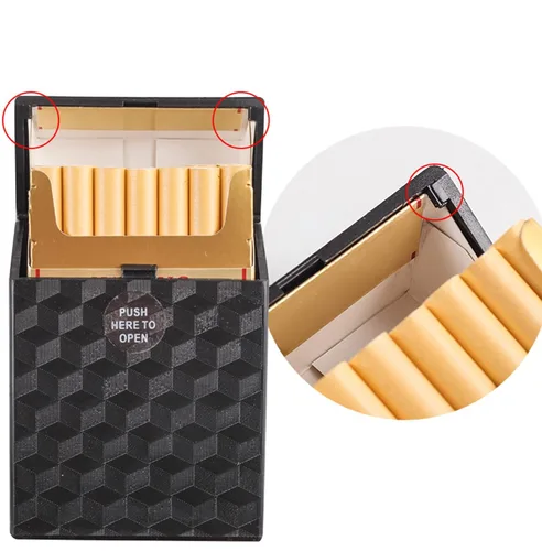 Vista 3 de Caja de cigarrillos tamaño King 3.346 in 3 unidades Push to Open 20 Capacity(negro+plata+azul)