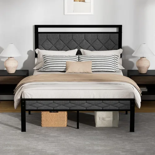 Vista 9 de Z-hom Base de cama matrimonial tapizada de fácil montaje y cabecera