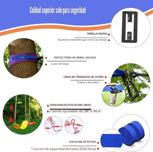 Vista 5 de Ninja Warrior - Carrera de obstáculos para patio trasero de niños, kit de línea floja de 65 pies con 13 obstáculos, hebillas de instalación rápida