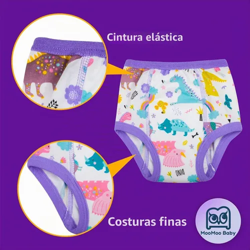 Vista 5 de MooMoo Baby Paquete de 8 pares de ropa interior de entrenamiento para ir al baño de algodón absorbente para niños y niñas, tallas 2T a 9T Flor