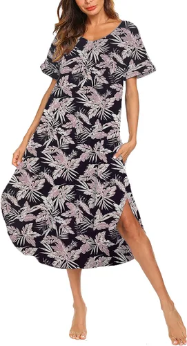 Vista 18 de AVIIER - Camisones de algodón para mujer, ropa de dormir suave con bolsillos, tallas S a XXL Negro Floewer 4