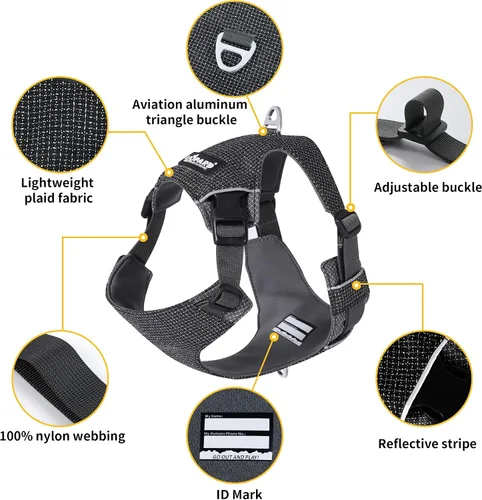 Vista 4 de LIOPARD Arnés para perro, arnés para mascotas fácil de caminar sin tirones, con 2 clips para correa, chaleco reflectante suave acolchado ajustable