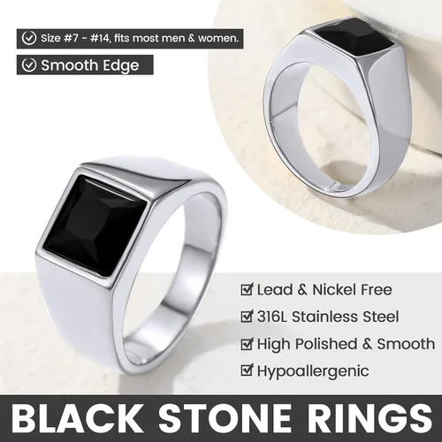 Vista 7 de KeyStyle Anillos cuadrados de sello de piedras preciosas para hombres, anillo de meñique personalizado de acero inoxidable con piedra natal