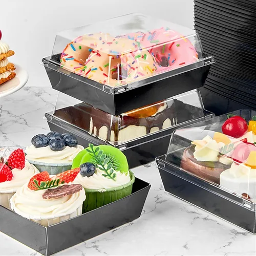Vista 6 de Ocmoiy Cajas pequeñas de charcutería con tapas transparentes, recipientes de papel desechables para alimentos para llevar, cajas de postre