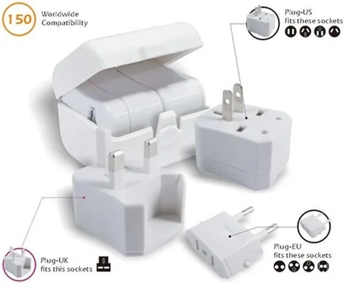 Vista 6 de Toptekits Adaptador de corriente universal todo en uno, conversión de viaje global tres en uno, 3 enchufes, adaptador universal de viaje en el Blanco