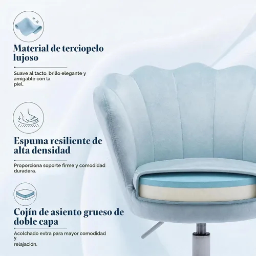 Vista 6 de Silla de escritorio para niños, silla de estudio ergonómica ajustable Silla giratoria tapizada de terciopelo para niños, silla de computadora Azul