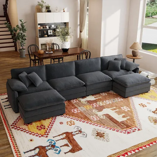 Vista 24 de Sofá modular de 81 pulgadas con 2 otomanas, sofá modular de 2 asientos, sofá seccional pequeño para sala de estar