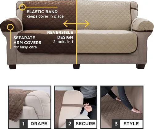 Vista 4 de Zenna Home Funda reversible para muebles, funda para sofá, marrón