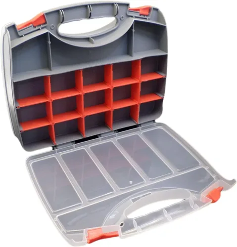 Vista 3 de Estuche organizador de almacenamiento de doble cara de lujo con 36 compartimentos, se utiliza como caja de aparejos, caja de herramientas