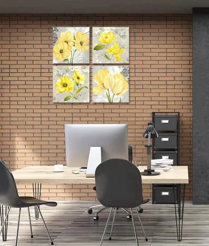 Vista 37 de Wall HDQ Arte de pared de flores para baño, dormitorio, sala de estar, decoración de pared azul y naranja, pintura floral, lienzo impreso, imagen