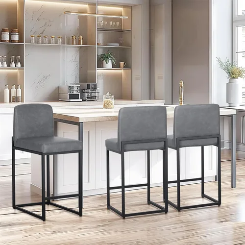 Vista 19 de Sophia & William Taburete de bar negro, altura de mostrador de 24 pulgadas con respaldo, sillas de bar modernas de piel sintética para cocina, 1