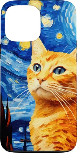 Vista 24 de Orange Tabby Cat Starry Night Vincent Van Gogh - Carcasa para iPhone 17