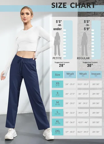 Vista 6 de BALEAF Pantalones deportivos de pierna recta para mujer, pantalones deportivos de pierna ancha, bolsillos elásticos y suaves para entrenamiento