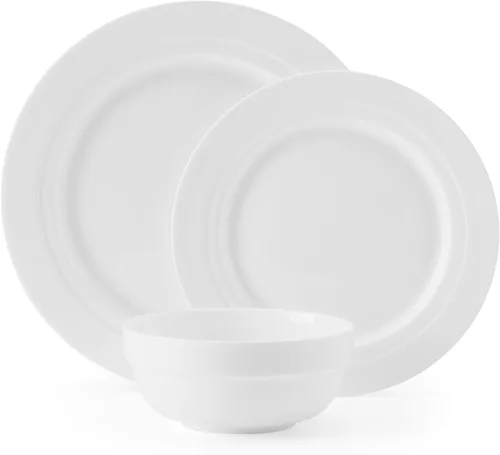 Vista 2 de Mikasa Bentlee Bone China - Juego de vajilla ligera de 12 piezas resistente a las astillas, servicio para 4, color blanco