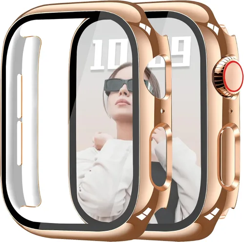 Vista 20 de JR.DM - Juego de 2 fundas de policarbonato duro de 38 mm con protector de pantalla de vidrio templado HD para Apple Watch Series 3/2/1, protector