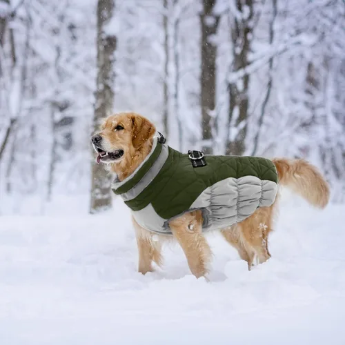 Vista 5 de Lelepet Abrigo cálido para perro, abrigo de invierno para perro, chaqueta impermeable para perros con arnés integrado reflectante de forro polar
