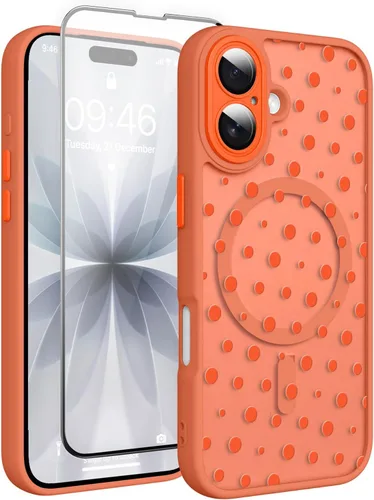 Vista 158 de Funda magnética para iPhone 13 con protector de pantalla [compatible con MagSafe], diseño de patrón floral de flores, a prueba de golpes, para Marrón