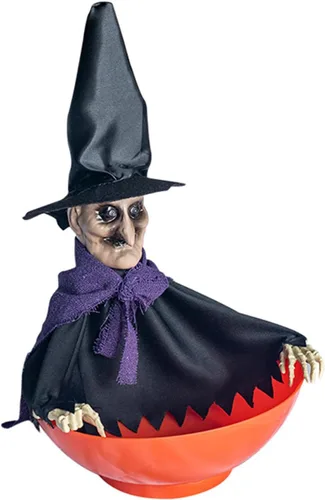 Vista 8 de Soporte de caramelo de esqueleto activado por movimiento espeluznante con calavera gritando y ojos rojos iluminados para decoraciones de Halloween