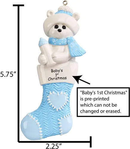 Vista 3 de Adorno personalizado de oso polar 2024-1ª Navidad, adornos de oso polar azul para árbol de Navidad, regalos para amantes de los animales, decoración