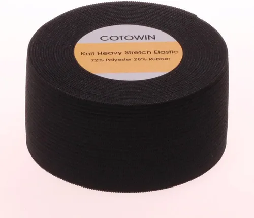 Vista 2 de COTOWIN Banda elástica de punto negro de 1.5 pulgadas de ancho, alta elasticidad, 5 yardas