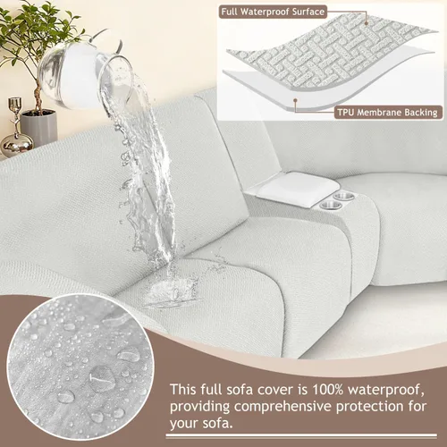 Vista 4 de ALIECOM Fundas de sofá seccional reclinable 100% impermeables en forma de L, elásticas, de esquina, funda de sofá seccional reclinable lavable, Gris