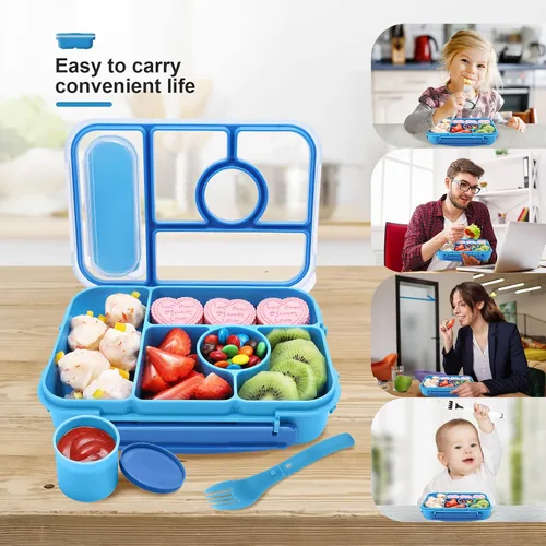 Vista 3 de Amathley Caja Bento para Adultos y Niños, Contenedores de Almuerzo para Adultos/Niños/Niños Pequeños, Caja de Almuerzo Bento de 5 Compartimentos