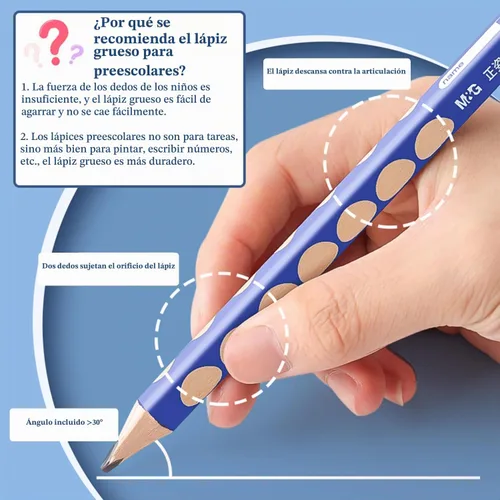 Vista 4 de M&G 12 piezas de lápices triangulares para niños, lápices HB con mango de corrección triangular, preafilados, lápices de grafito con madera