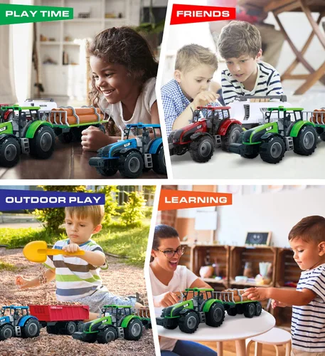 Vista 4 de Mozlly Juego de juguete de remolque de tractor de granja alimentado por fricción, juguetes de remolque de 16 pulgadas para niños y niñas, tanque
