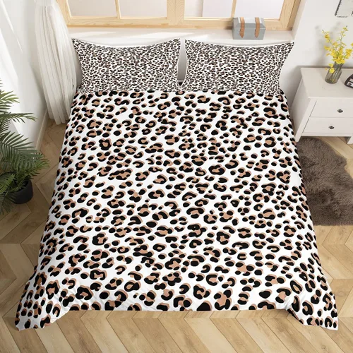 Vista 19 de Feelyou Juego de ropa de cama con estampado de leopardo para niños, tamaño individual, funda de edredón de guepardo safari, funda de edredón de piel