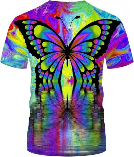 Vista 2 de Lurhonp Unisex Trippy Psychedelic T-Shirt Butterfly 3D Printed Casual Tshirts