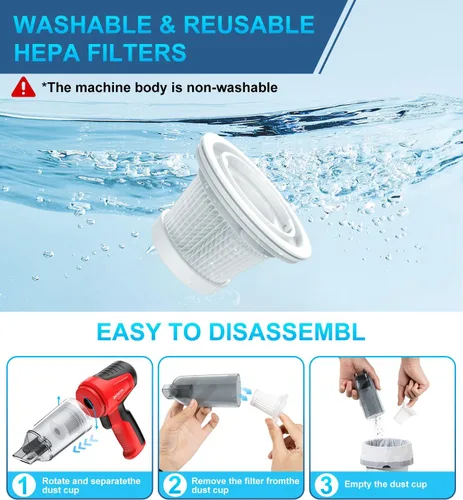 Vista 5 de Aspiradora portátil inalámbrica para automóvil, 4 en 1, mini aspiradora de alta potencia, 12000 Pa potente succión, plumero de aire, filtro doble