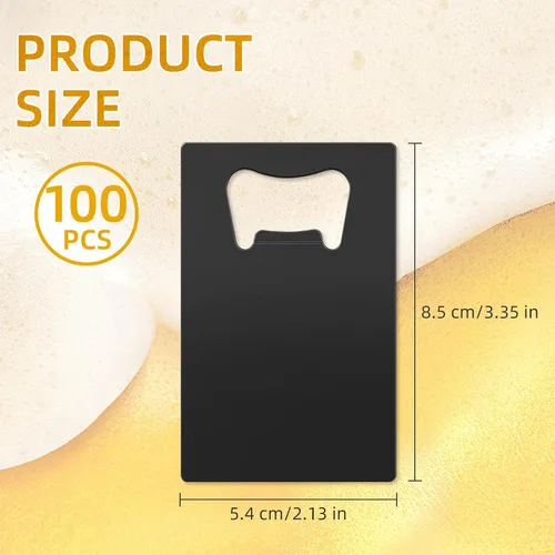 Vista 3 de Paquete de 100 abridores de botellas de tarjetas de crédito, abrebotellas de metal para tarjetas de cerveza, tarjetas de póquer, abrebotellas Negro