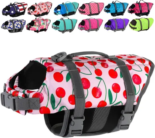 Vista 19 de Doglay Chaleco salvavidas para perros con asa de rescate, chaleco salvavidas para perros para nadar en barco, chaleco de natación reflectante Azul