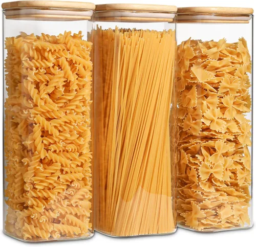 Vista 24 de ComSaf Recipientes de almacenamiento de alimentos con tapas herméticas, juego de 6, recipiente de vidrio transparente con tapa de sellado