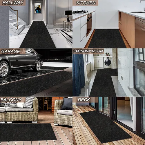 Vista 7 de Alfombras de pasillo de 2 x 2 pies con respaldo de goma, alfombras de pasillo para interiores y exteriores, color negro, se puede utilizar como