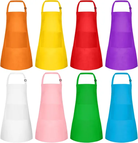 Vista 10 de MEEZY Juego de 3 delantales para niños con bolsillos, delantal ajustable para pintar, delantal de arte para niños, delantales de chef para niños