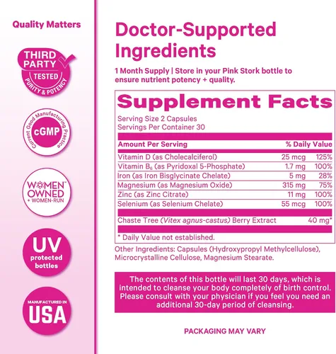 Vista 5 de Preparación para el embarazo y apoyo a la fertilidad – Vitex, inositol, folato – Limpieza anticonceptiva – Paquete de 2