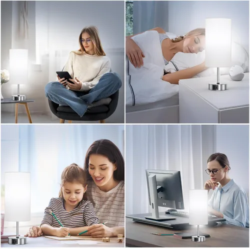 Vista 7 de ROTTOGOON Lámpara de mesa con control táctil de 12.8 pulgadas, lámpara de mesita de noche pequeña regulable de 3 vías con 2 puertos USB, lámparas