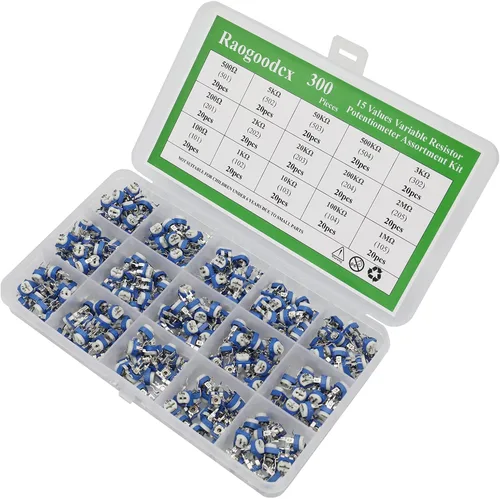 Vista 7 de 300 piezas de 15 valores 100 ohmios - 2M ohmios Trim potes Resistencia variable 0.236 in Potenciómetro Surtido Kit