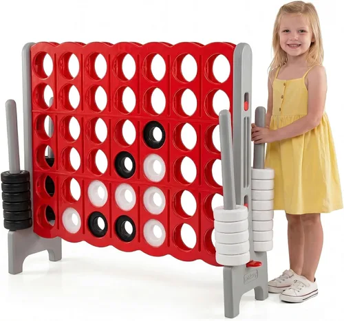 Vista 11 de HONEY JOY Juego gigante gigante de 4 a punta, juegos gigantes para patio al aire libre para la familia, 42 anillos jumbo y deslizador de liberación